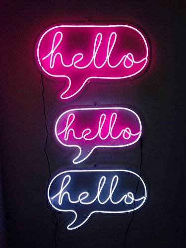Letrero Hello Led Neon 60x40 Cm Con Base De Acrilico