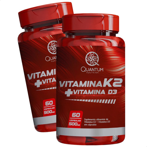 2 Potes Vitamina K2 + Vitamina D3 Para Ossos Kit 120 Cáps - Quantum