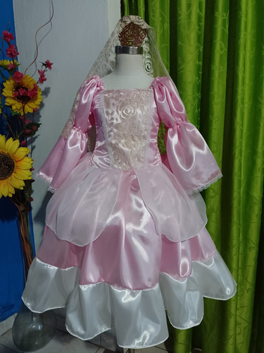 Disfraz Vestido Patrio Dama Antigua (completo) Talle 14 Rosa - Blanco 14