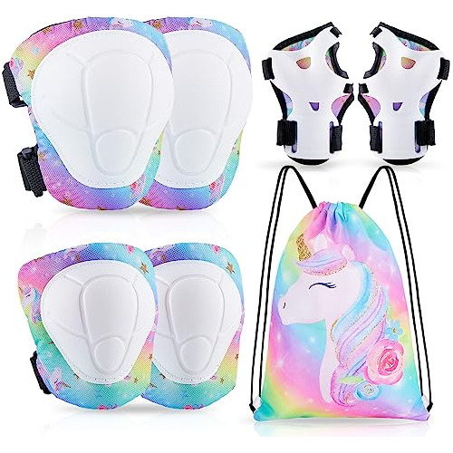 Bienbee Knee Pads For Kids,7pcs Unicorn Kids Knee Pads And E