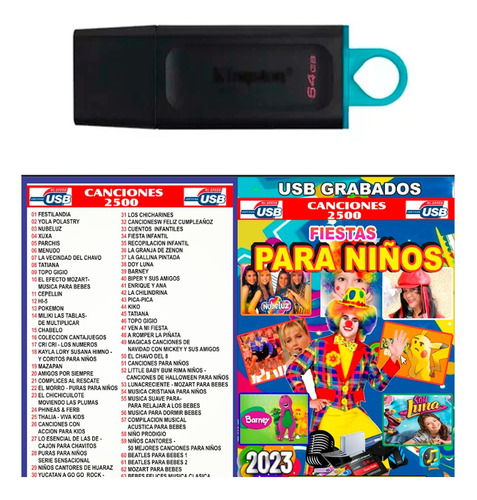 Usb 32gb Con Musica + 2500 Fiesta Infantil Para Niños