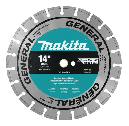 Disco Diamantado 14 Pulg Para Concreto Makita Modelo A94736