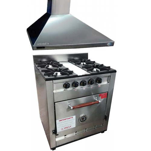 Cocina 4 Hornallas Pevi Industrial 70 Cm + Campana Conica