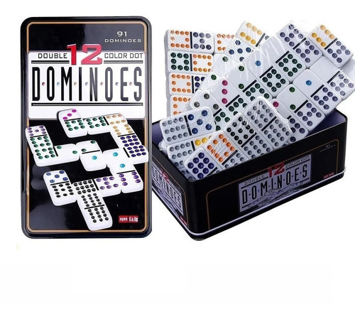 Domino Doble Doce 12, 91 Fichas Puntos Colores Juego Mesa