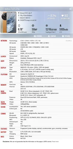 Zte Nubia Z50s Pro 5g Nx713j 12gb 1tb Dual Sim Duos