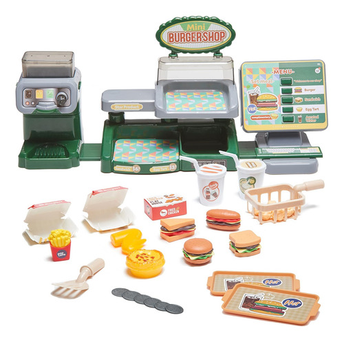 Juego De Vendedor De Comida Con Muchaos Accesorios Cafe Vaso Verde