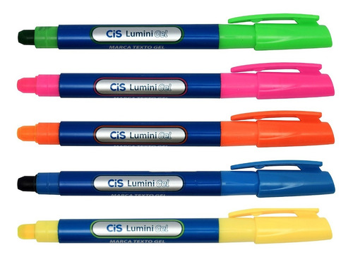 Imagem 2 de 7 de Kit Caneta Marca Texto Cis Lunini Gel Estojo Com 5 Cores