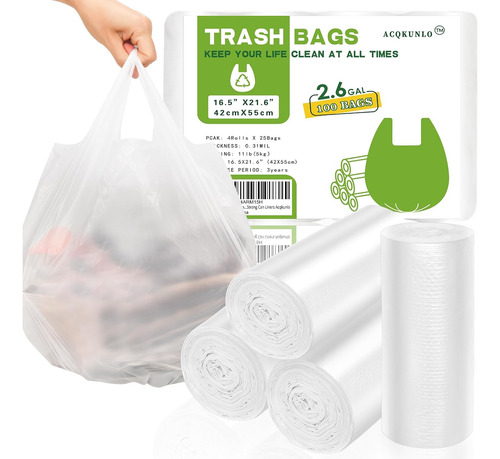Bolsas De Basura Pequeñas 2.6 Galones Baño Con Asas -...