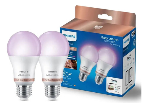 Pack 2 Ampolletas Led E27 Philips Smart 60 W Luz Rgbw Multicolor