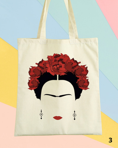 Tote Bag Tela Lienzo Estampado Frida Khalo - Varios/ 40x35cm Beige Frida Khalo