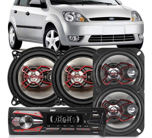 Kit Alto Falante Fiesta 01 02 03 04 05 + Auto Radio Mp3 Usb