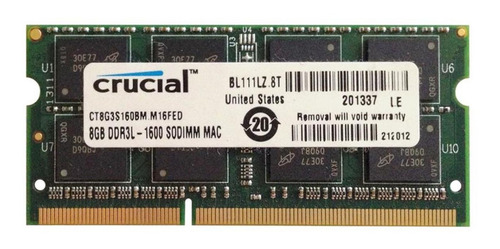 Imagen 1 de 3 de Memoria Crucial Pc3-12800 8 Gb Ddr3 1600 Mhz 204-pin /v /v