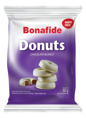 Galletitas Donuts Bonafide Chocolate Blanco 52gr Pack X6
