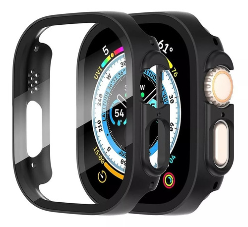 Capa Protetora Case De Acrilico Com Pelicula De Vidro Temperado Embutida Compativel Com Apple Watch Ultra 1 E 2 49mm - Cor Preto