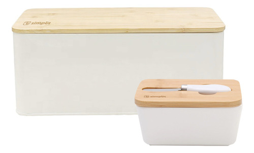 Pack Mantequillero+ Cuchillo+panera Metálica Simplit Color Blanco