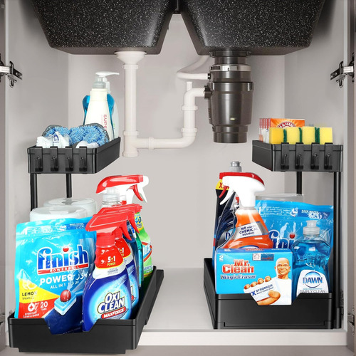 2 Pack Under Sink Organizer,  2 Tier Under Sink Storage With