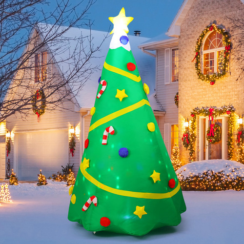 Árbol De Navidad Inflable Con Cinta Amarilla Navideña De 2,4