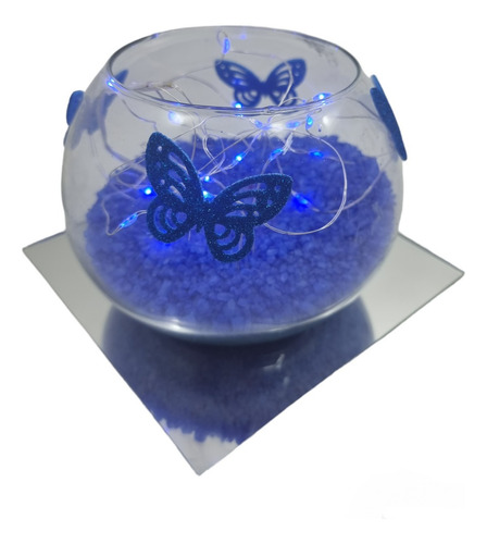 5 Pecera Led Mariposas Centro Mesa Azul Luminoso Souvenir 