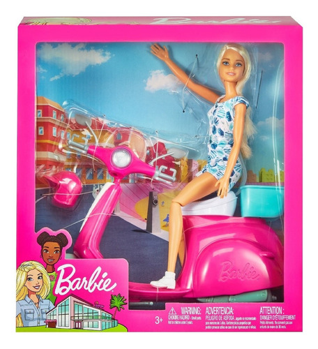 Barbie Muñeca Con Motoneta Y Casco