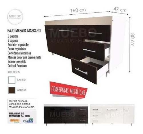 Imagen 6 de 9 de Combo Bajo Mesada 1,60m + Alacena + Escobero Despensero 2 P