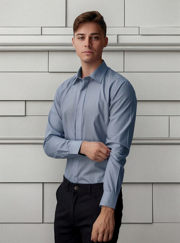 Camisa Clásica De Vestir De Hombre Bpremium Ccuello Italiano