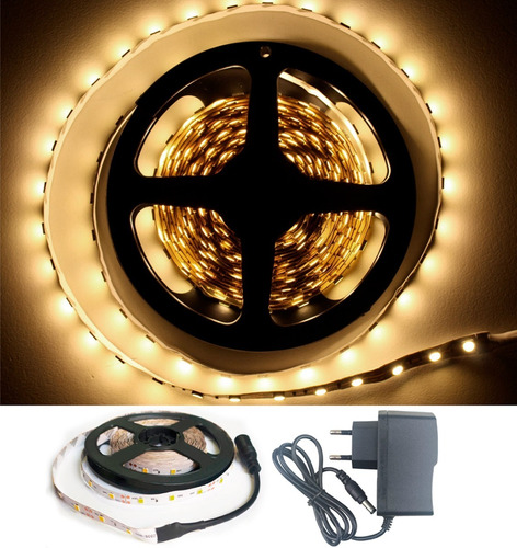 Fita Led Amarela 3528 Quente 5m 300 Led Dupla Face 12v Fonte Cor da luz Branco-quente 110V/220V