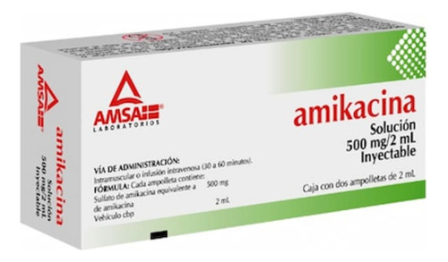 Amikacina Solución Inyectable 500 Mg/2ml, 2 Ampolletas 2 Ml