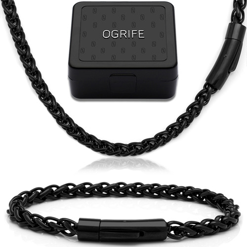 Conjunto Cordão Masculino Aço Preto 6mm Cj-161 Fecho Canhão