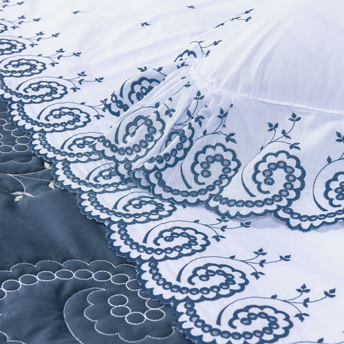 Kit Roupa De Cama King Suíte Master 12 Peças + Jogo De Banho Azul-aço Topázio