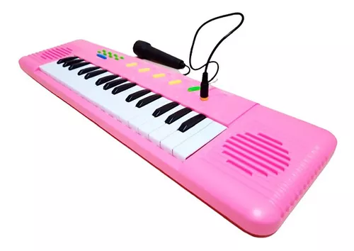 Teclado Infantil Rosa Com Microfone Musical Resistente Comp