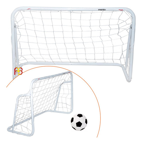 Arco de futebol de aço branco 120 cm x 80 cm + rede e estaca