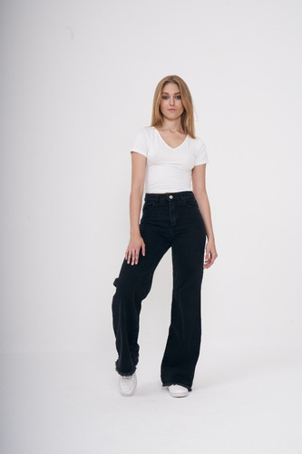 Jean Wide Leg Mujer Rígido Tiro Alto
