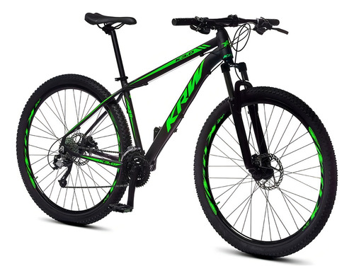 Bicicleta Aro 29 Krw Alumínio 24 Vel Freio Hidráulico X33 Cor Preto/verde Fosco