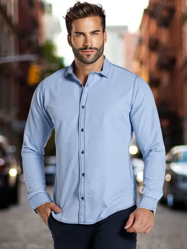 Camisa Jeans Manga Longa Masculina Social Slim Elegante Jeans Claro S/ Logo P — R$ 78,98 em Mercado Livre, 37% OFF