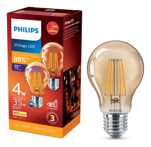 Foco Philips Led Filament A60 35w Lc 2p Luz Cálida