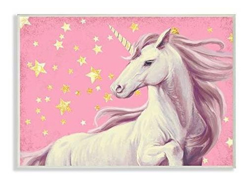 Stupell Industries Adorable Unicorn In Pink Starry Sky, Dise