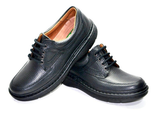 Zapato Hombre Febo Confort Cuero Negro Cocido Cordon Risso