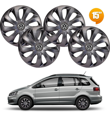 Jogo 4 Calota Velox Aro 15 Grafite Vw Fox Spacefox Polo