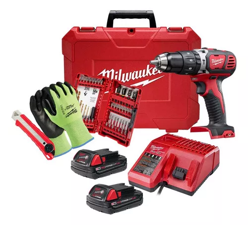 Taladro percutor atornillador inalámbrico de 13mm Milwaukee 2607-22CT + 2  baterías de 15Ah + accesorio con estuche de plástico 18V