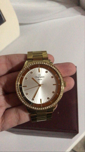 Relogio Champion Diva Feminino Dourado Com Strass Semi Novo