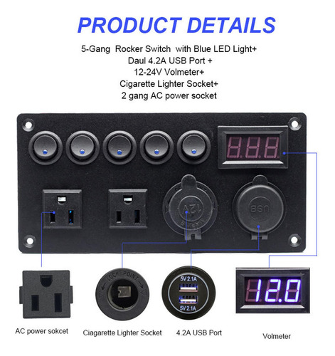 Panel De Interruptor Ip68 Multipropósito 5 Gang 12v/24v