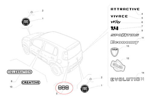 Insignia Trasera U N O Fiat Uno Way 2014 Al 2021