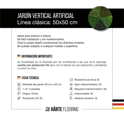 Imagen 2 de 7 de Jardin Vertical Artificial Verde Panel Muro Ibiza 50x50
