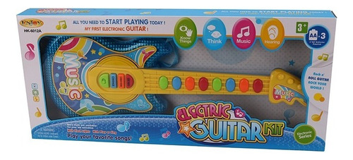 Guitarra Sonido Luces Niños Bebes Música Colores Rf 666.1 Color Azul Hk-6012a