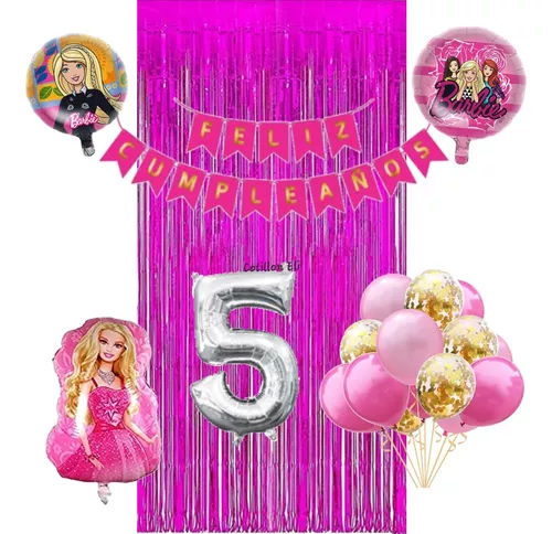 Combo Globos Cumpleaños Barbie Rosa Fucsia Decoracion 2