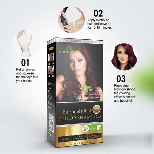 Shampoo Con Tinte Natural Herbishh - Color Borgoña