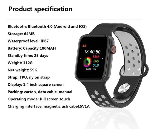 F8 Impermeável Ip67 Smartwatch Com Bluetooth
