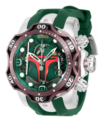 Relógio Invicta 40481 verde, aço, cor da pulseira masculina: verde escuro, cor da moldura: roxo, prata, cor de fundo, verde escuro