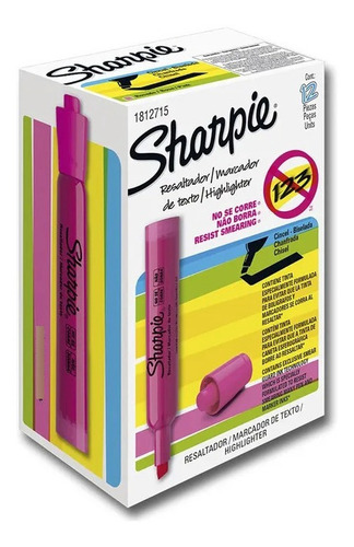 Marcador De Texto Sharpie Rosa Punta Cincel 12 Pzs