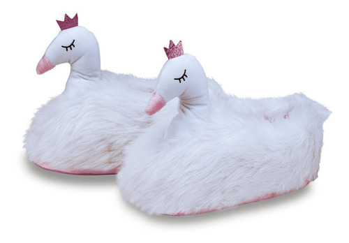 Pantufa 3d Cisne Branco E Rosa Sola Emborrachada Importway